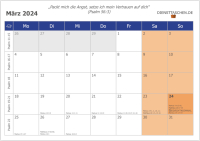 Wandkalender 2024 - mit wöchentlichen Bibelleseprogramm