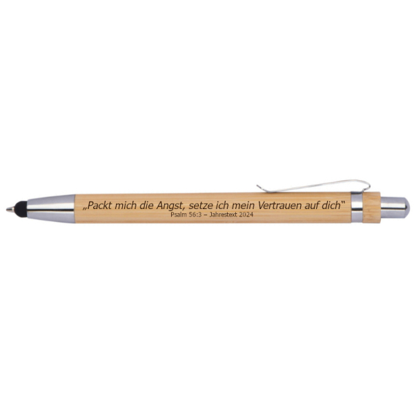 Holz Kugelschreiber mit Touch - Jahrestext 2024 - Französisch