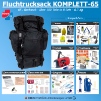 Fluchtrucksack KOMPLETT-65 (Notfallrucksack für 1 Person)